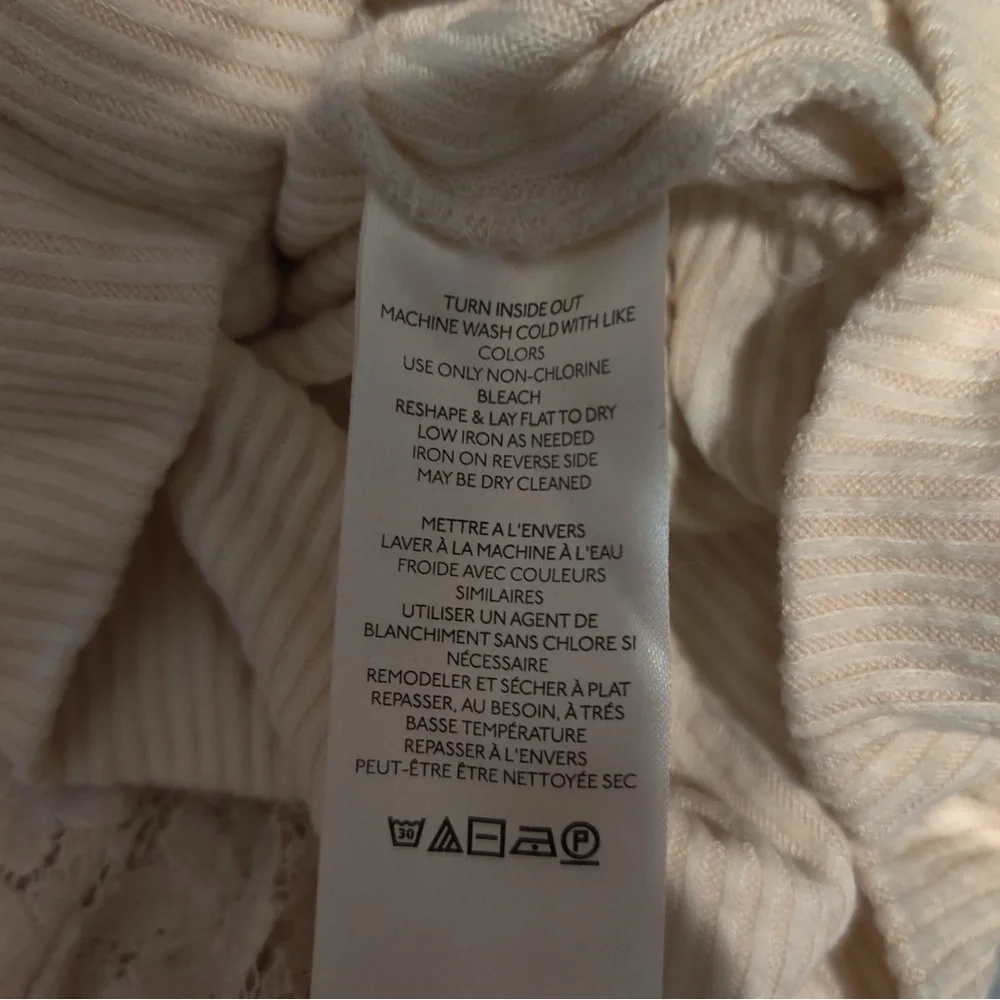 ANTHROPOLOGIE Lace Balloon Sleeve Cream Knit Faux Wrap Front Sweater Top Sz XS